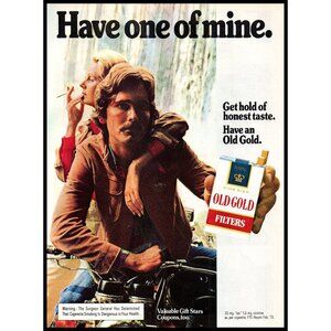 1973 Old Gold Cigarettes Vintage Print Ad Couple Motorcycle Wall Art Photo